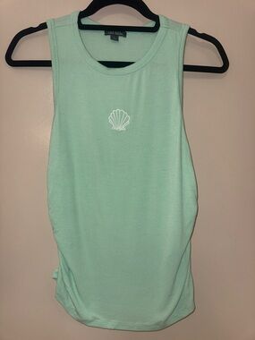 Wild Fable Shell Embroidered Side Ruched Mint Green Tank Top